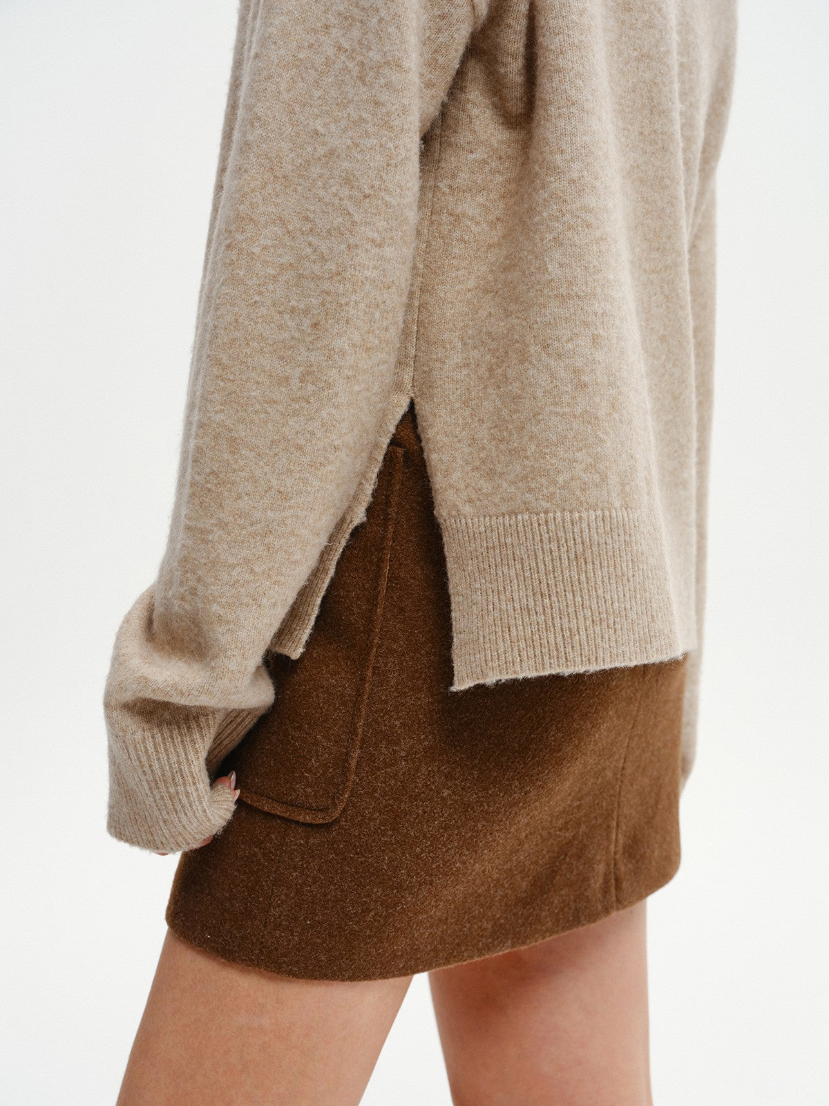 Wool-Blend V-Neck Sweater with Side Slit