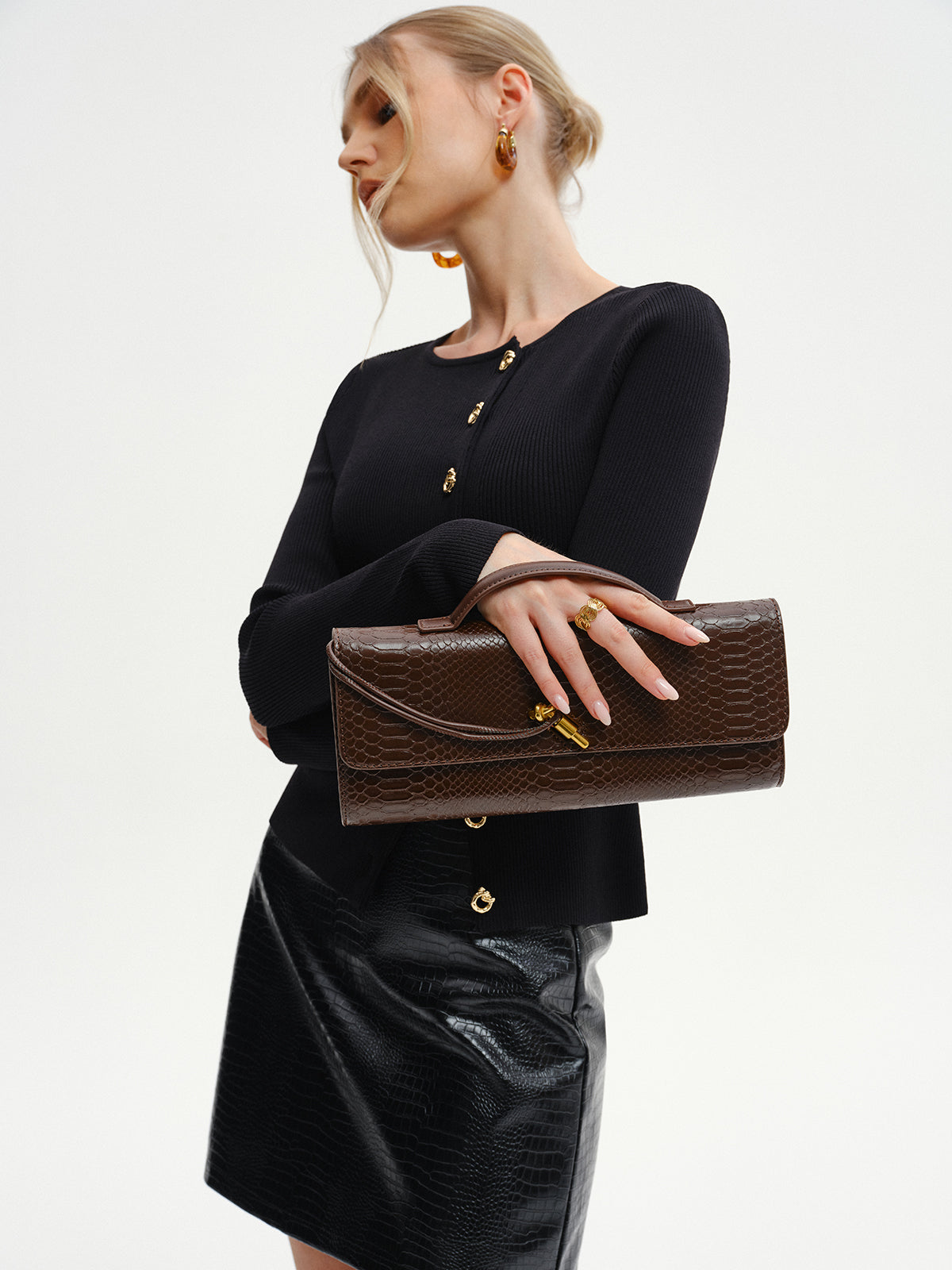 Tasche aus PU-Leder mit Krokodilprägung