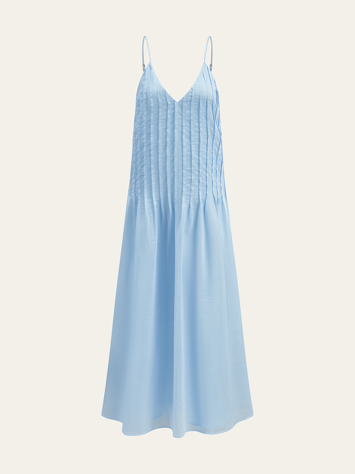 Robe longue plissée à col en V et fines bretelles