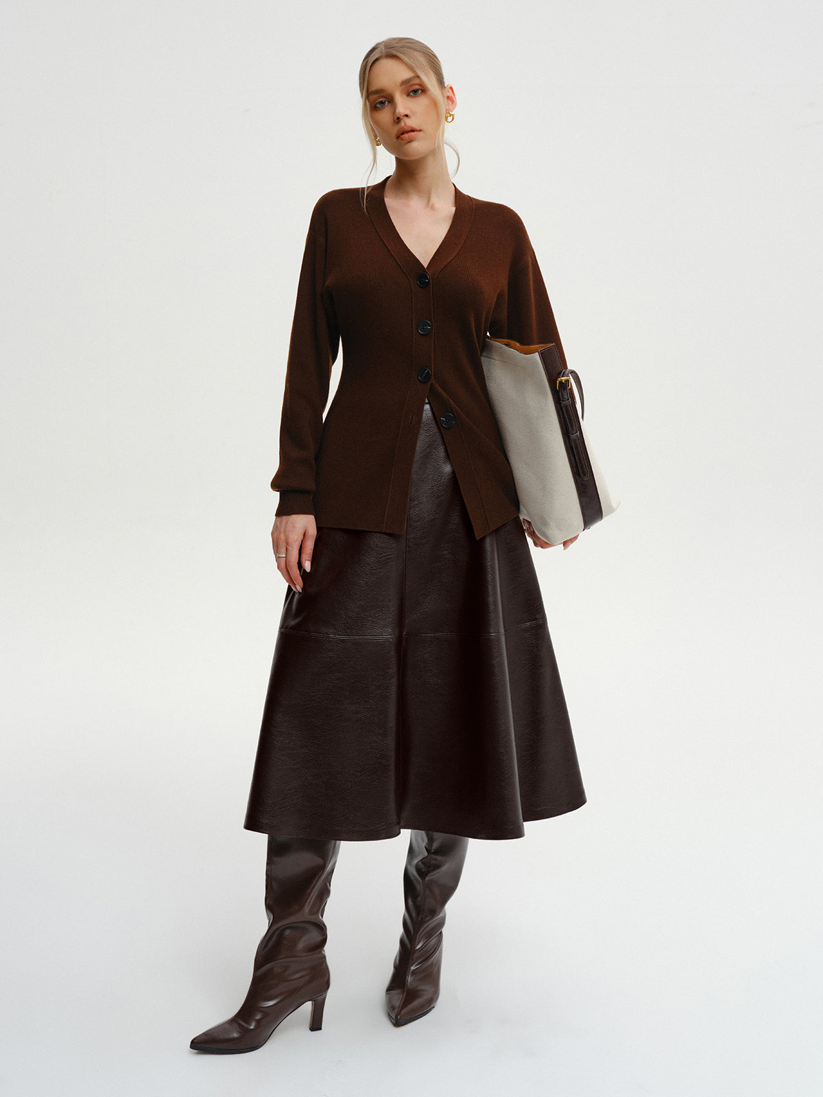 Wool-Blend V-Neck Button-Down Cardigan