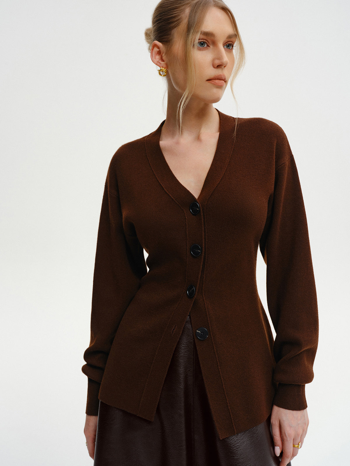 Wool-Blend V-Neck Button-Down Cardigan