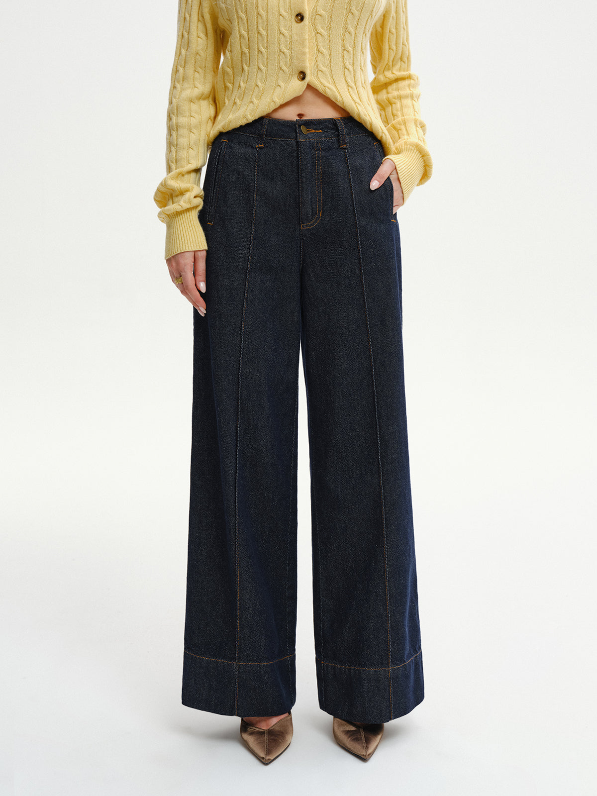 Jean en denim taille haute et coupe large