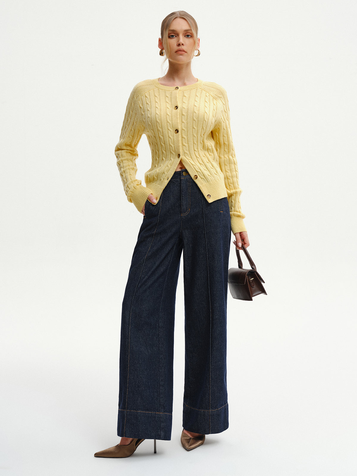 Jean en denim taille haute à jambes larges