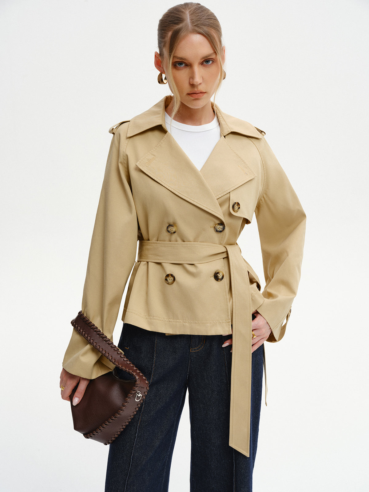 Double-Breasted Belted Trench Coat