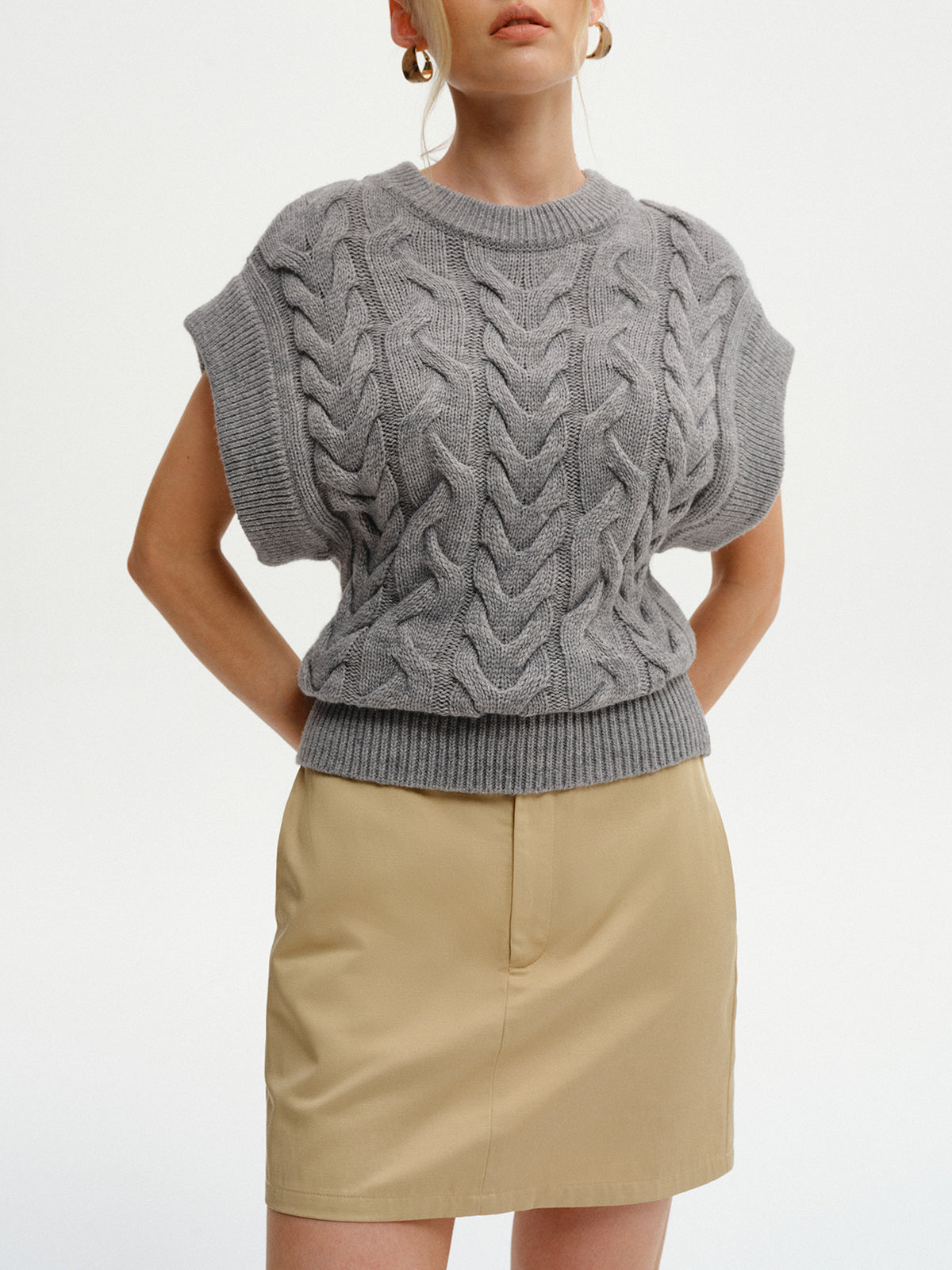 Cable-Knit Cap Sleeve Sweater Vest
