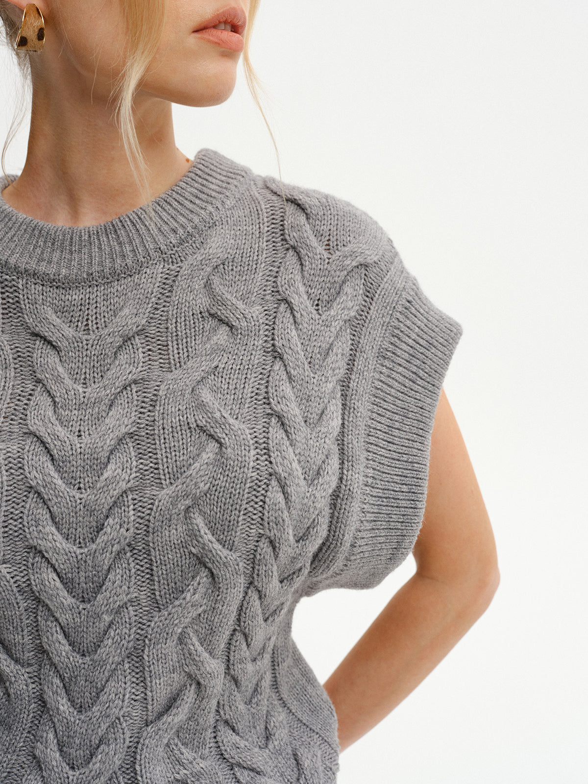 Cable-Knit Cap Sleeve Sweater Vest
