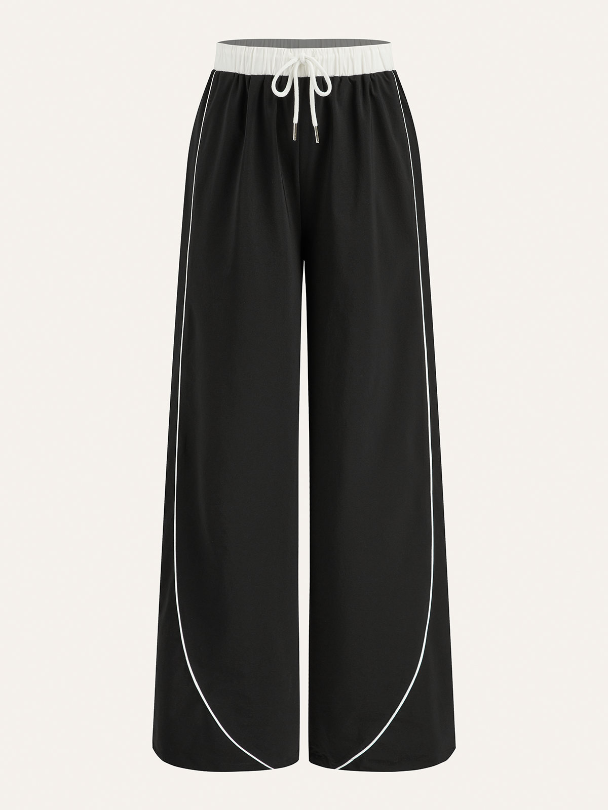 Pantalon large à cordon de serrage et taille contrastée