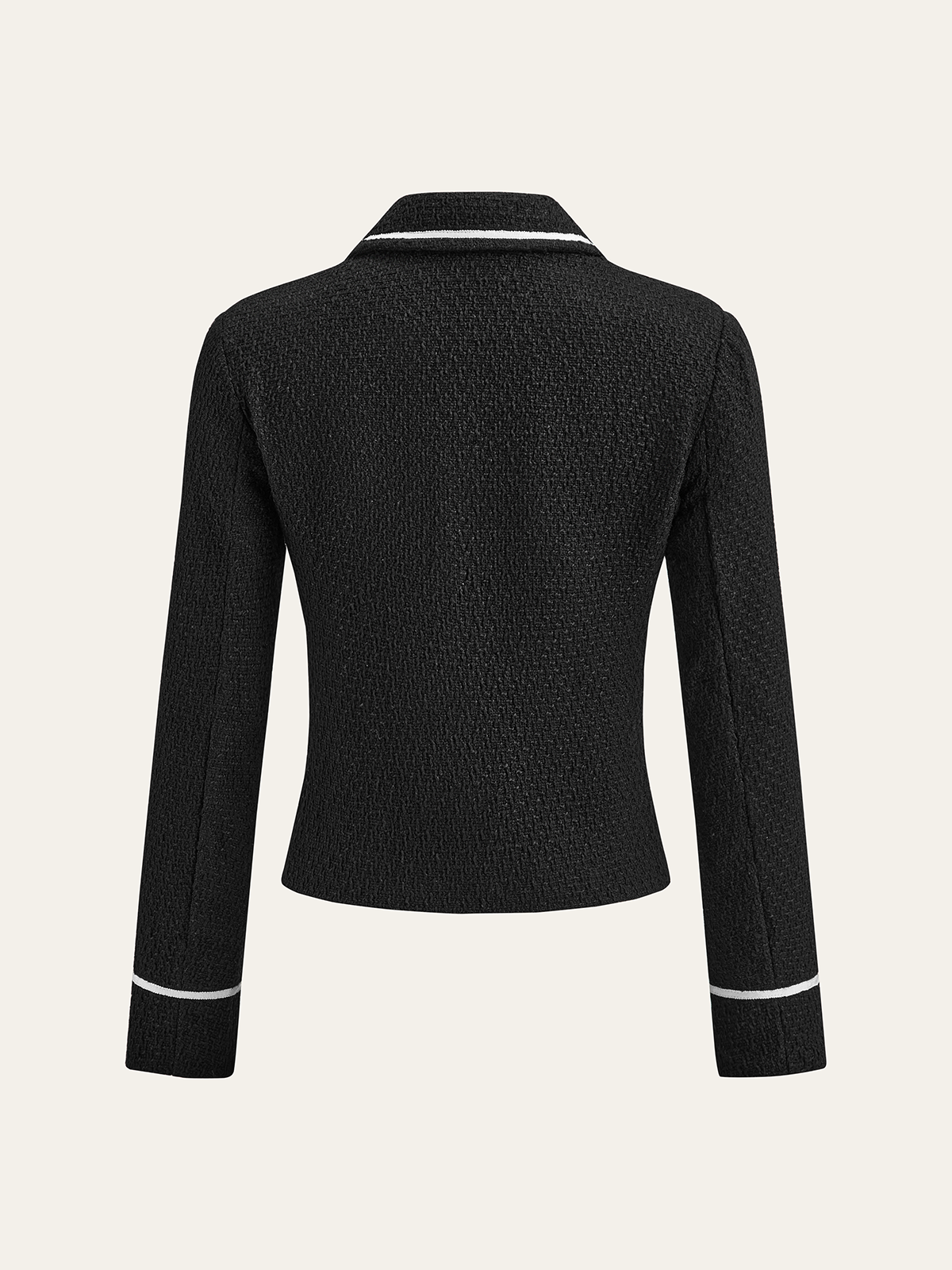 Contrast Trim Metal Button Tweed Blazer