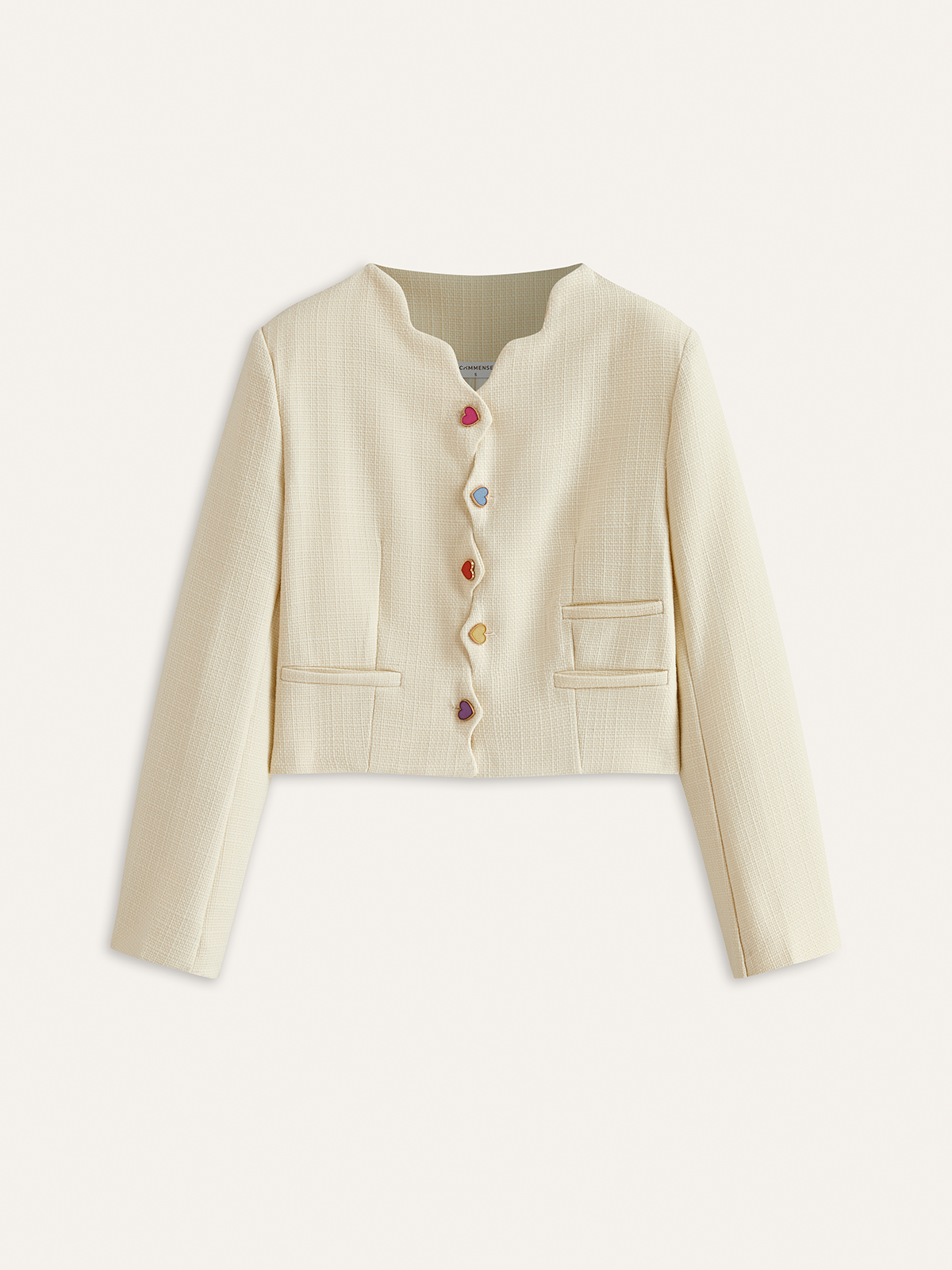 Colorful Heart Button Cropped Blazer