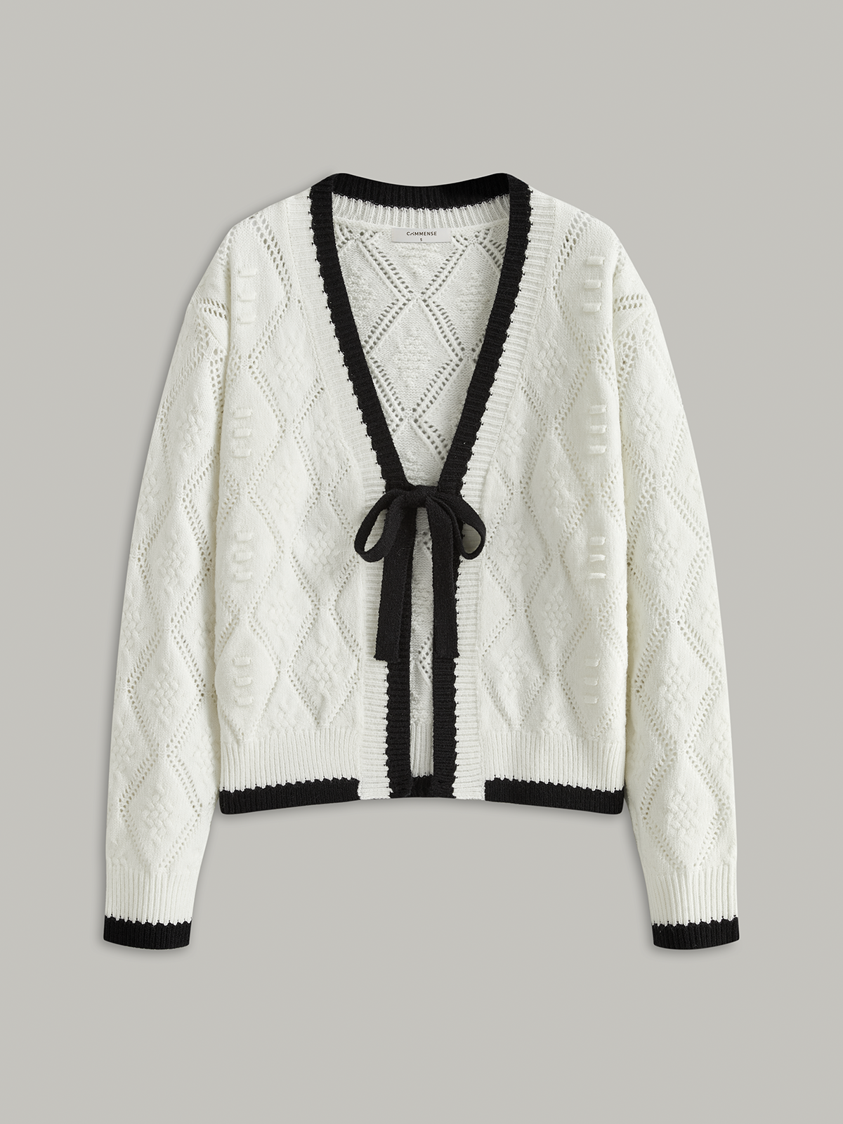 Contrast Trim Tie-Front Knit Cardigan
