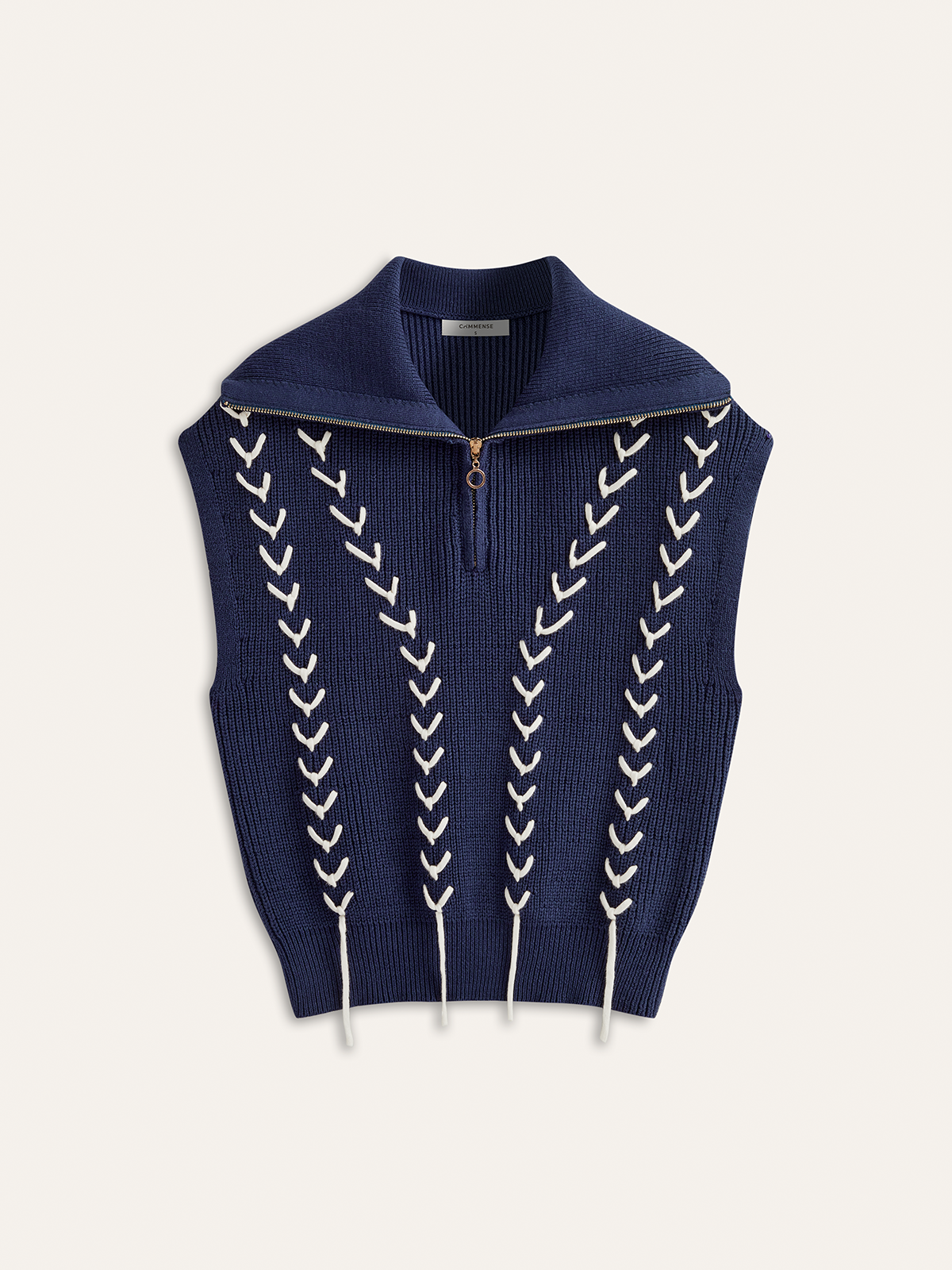 Zip Collared Knit Vest with Stitch Detailing