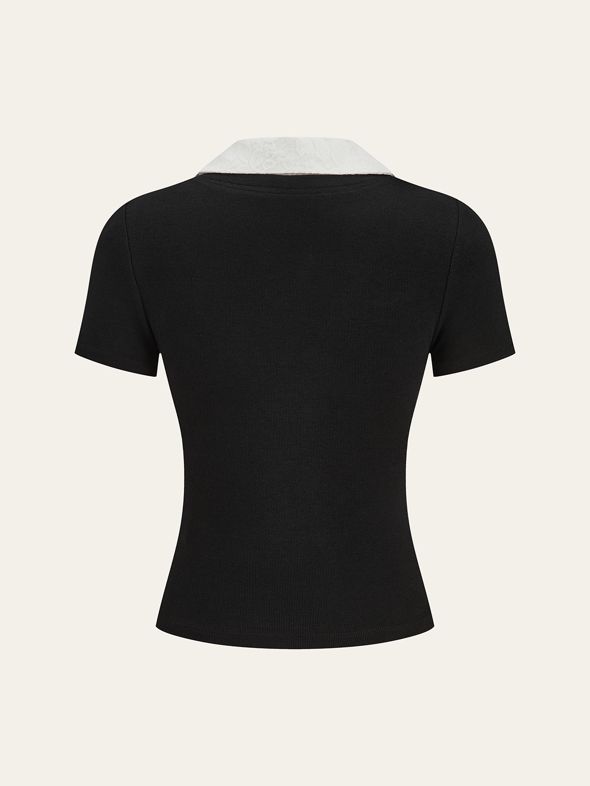 Contrast Lace Collar Cotton Blend T-Shirt
