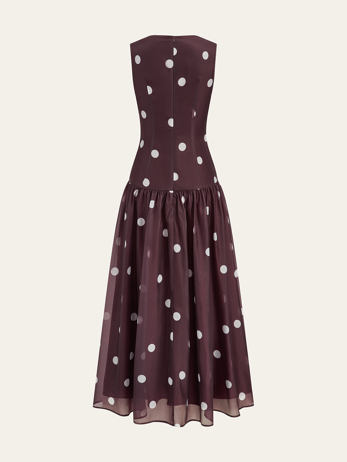 Robe longue en mousseline sans manches à pois