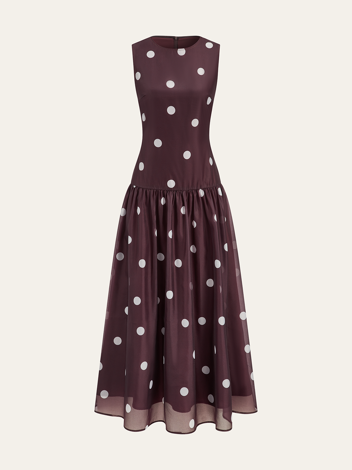 Robe longue en mousseline sans manches à pois