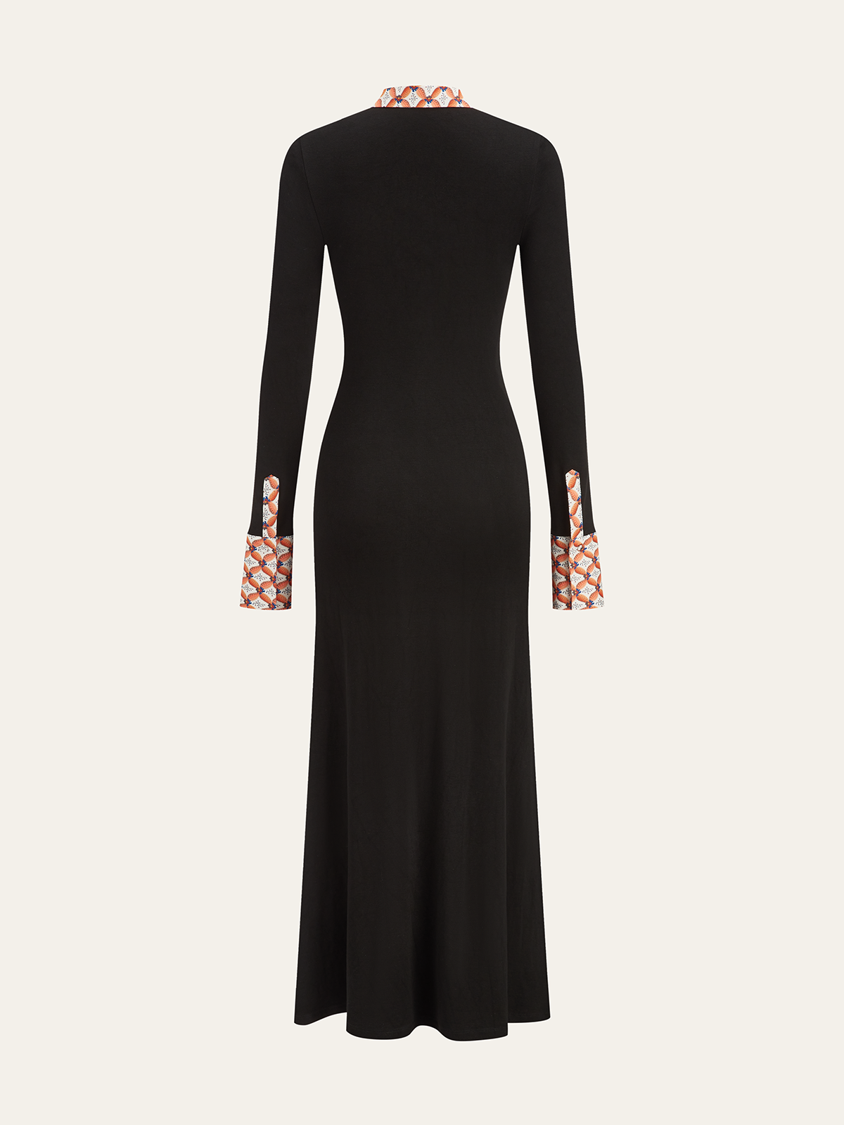 Gemustertes Maxikleid mit Hemdkragen und Zierleiste