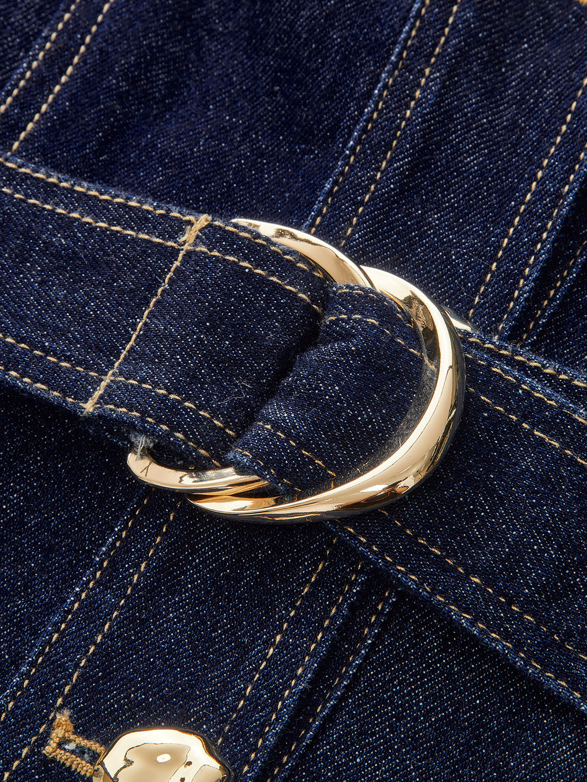 Metal Button Belted Denim Flare Mini Dress