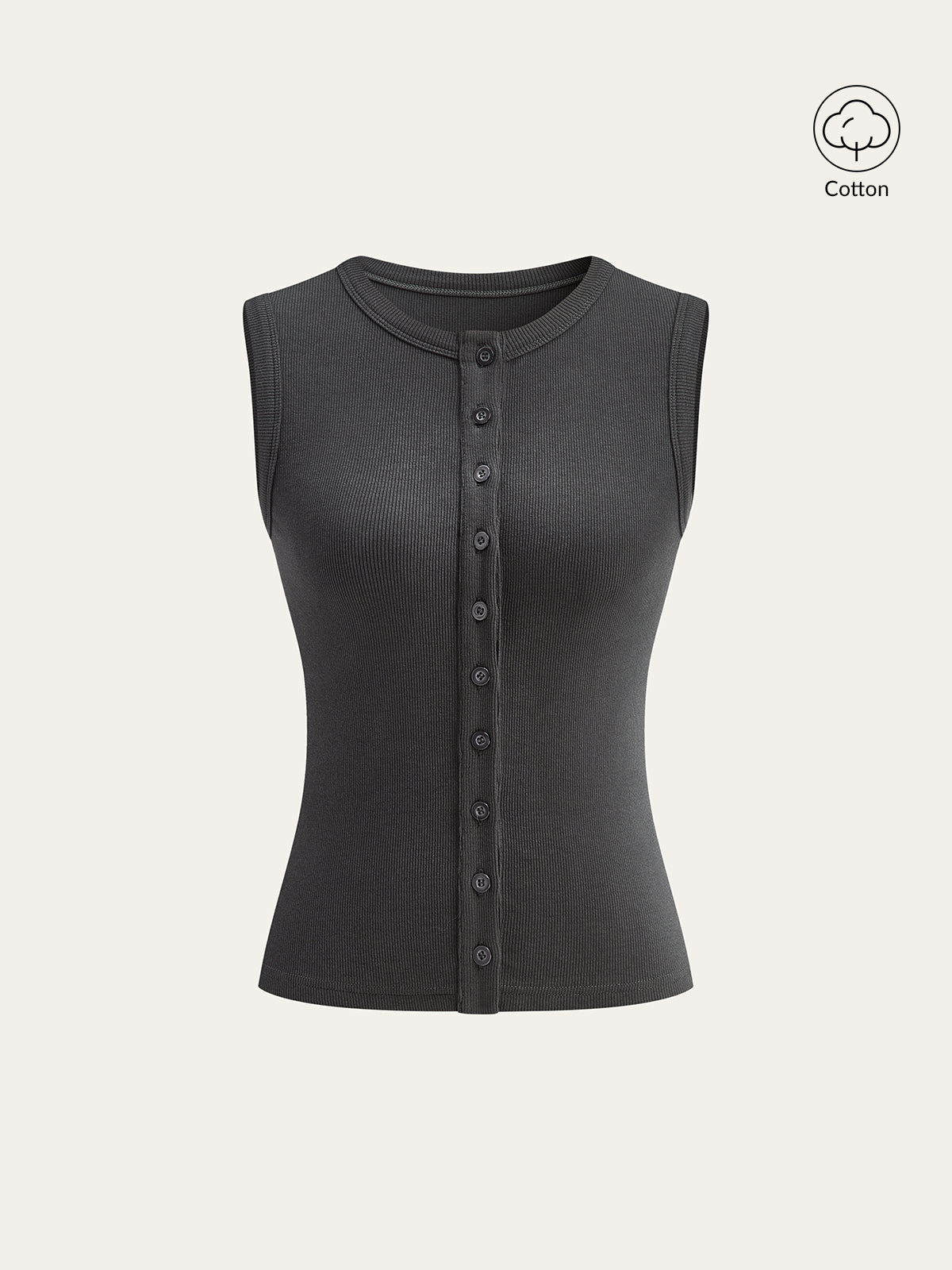 Geripptes Tanktop aus Baumwollmischung mit Knöpfen