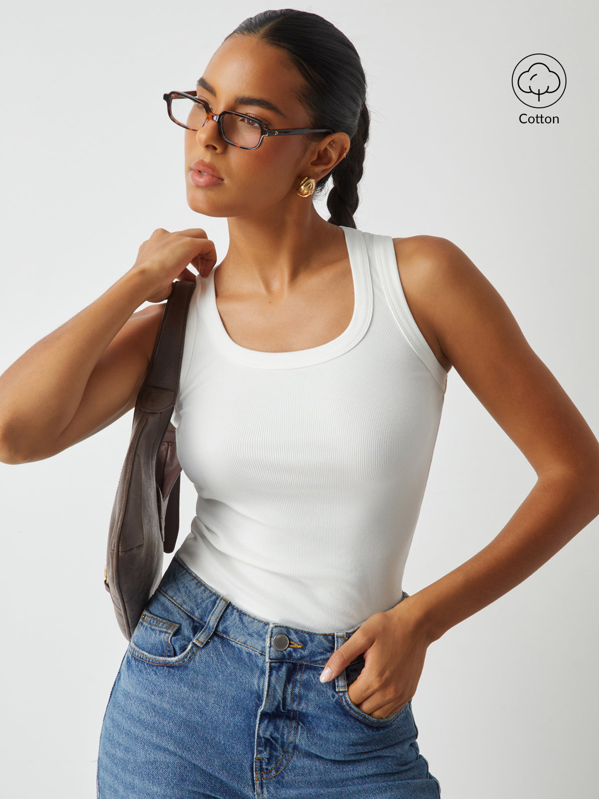 Geripptes Strick-Tanktop mit Rundhalsausschnitt