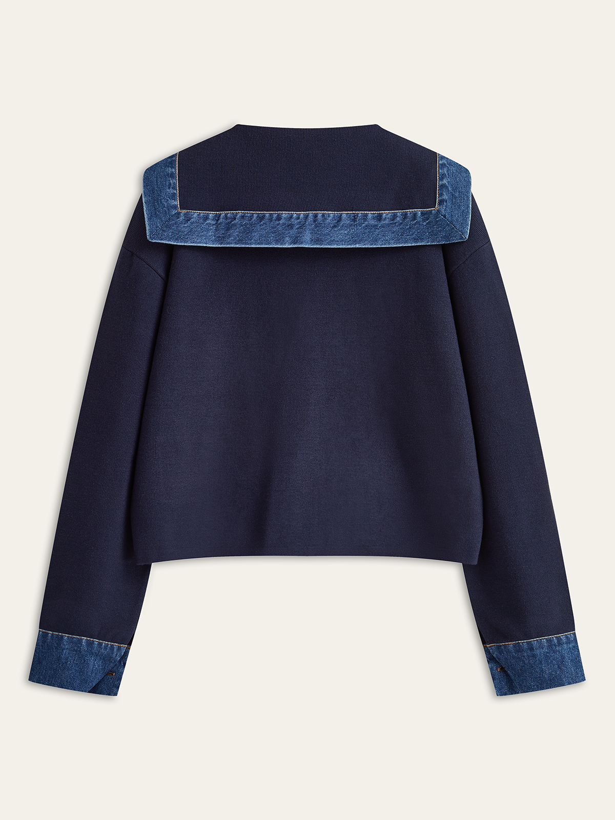 Sailor Collar Denim Trim Knit Outerwear