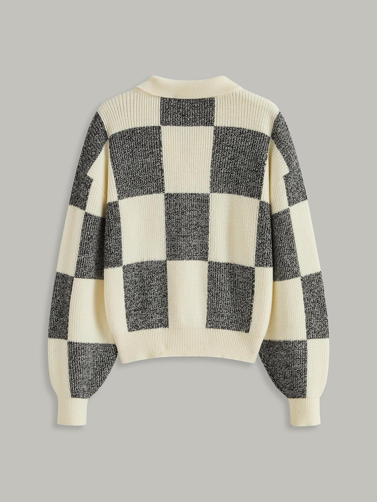 Checkered Wool Blend Polo Knit Top