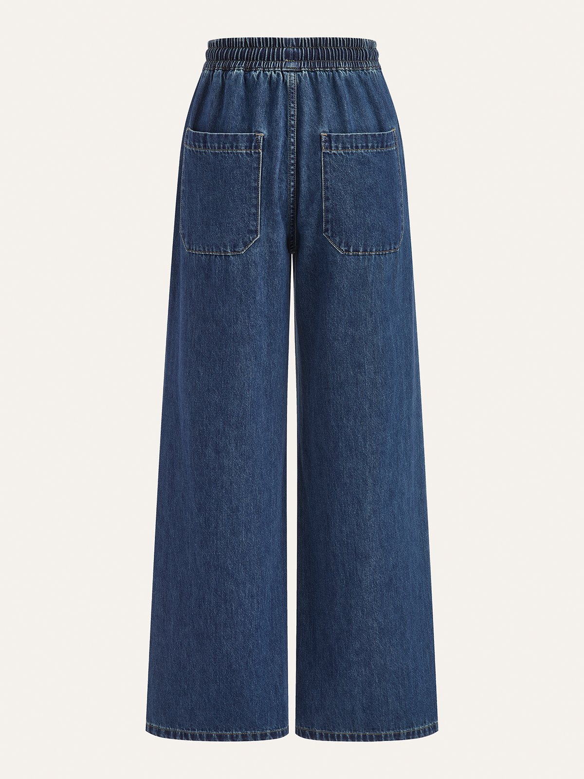 Pantalon en denim à taille élastiquée et jambes larges