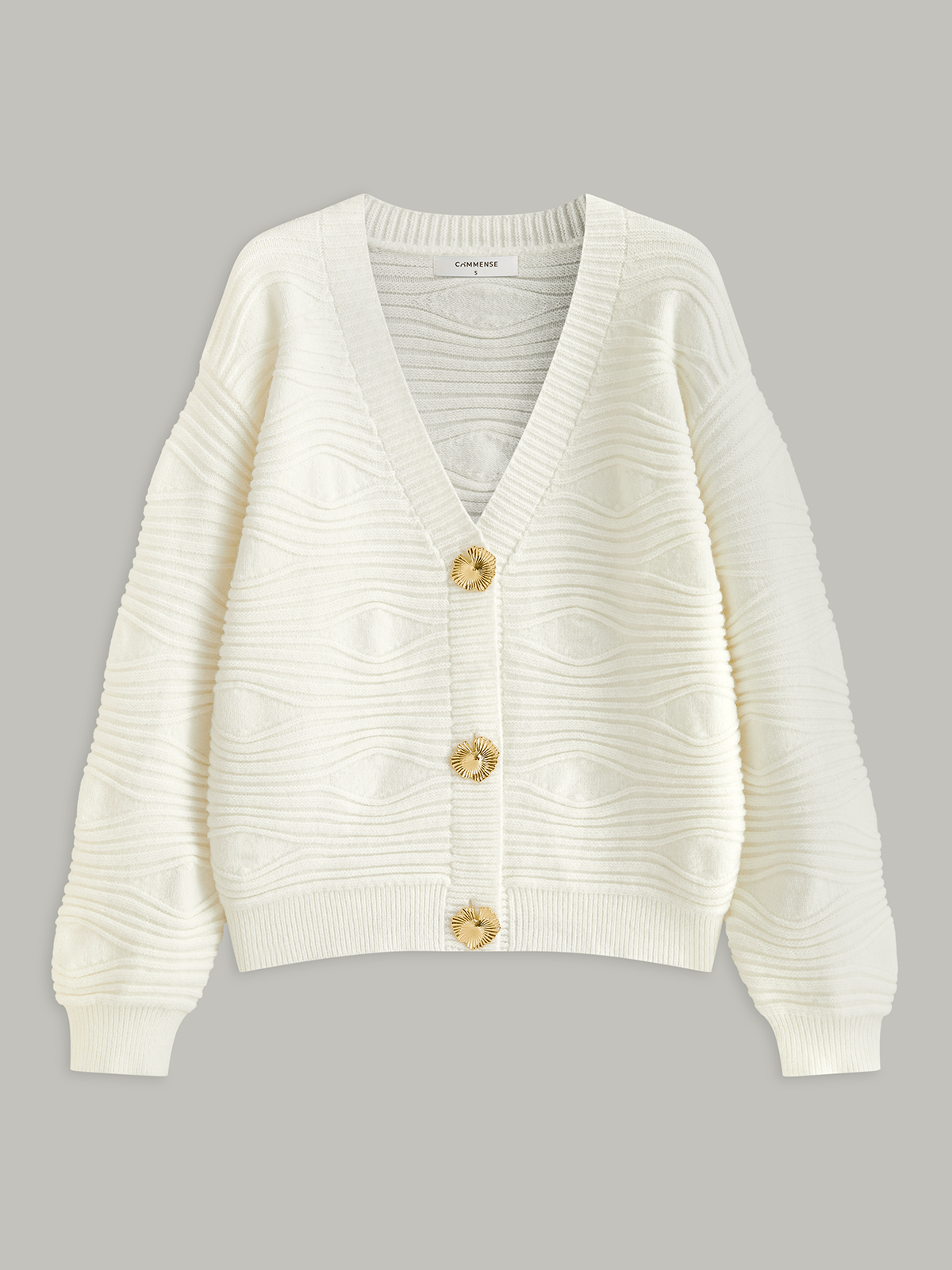 Metal Button Textured Knit Cardigan