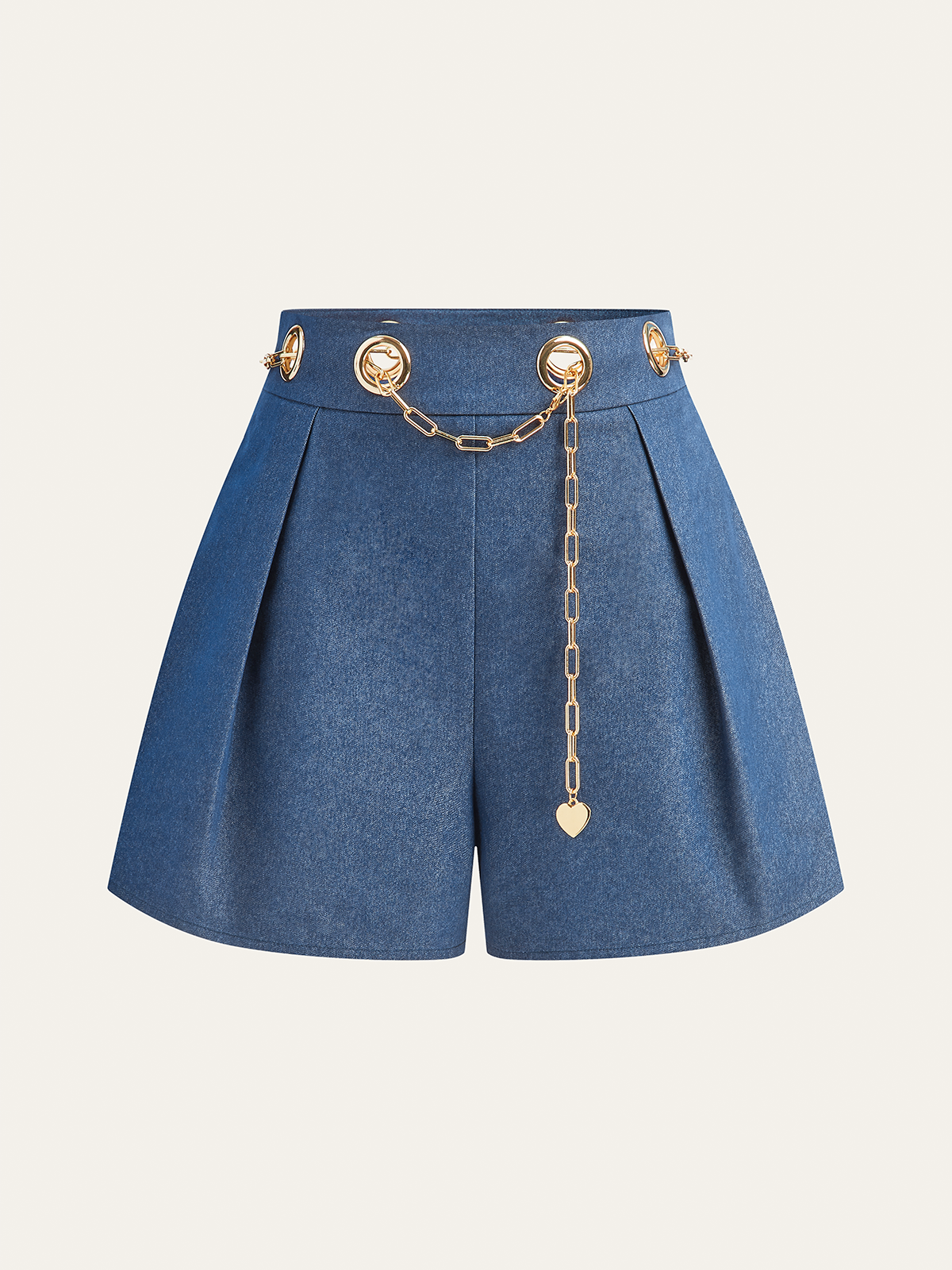 Shorts Faux Jean avec Ceinture Chaîne Métallique