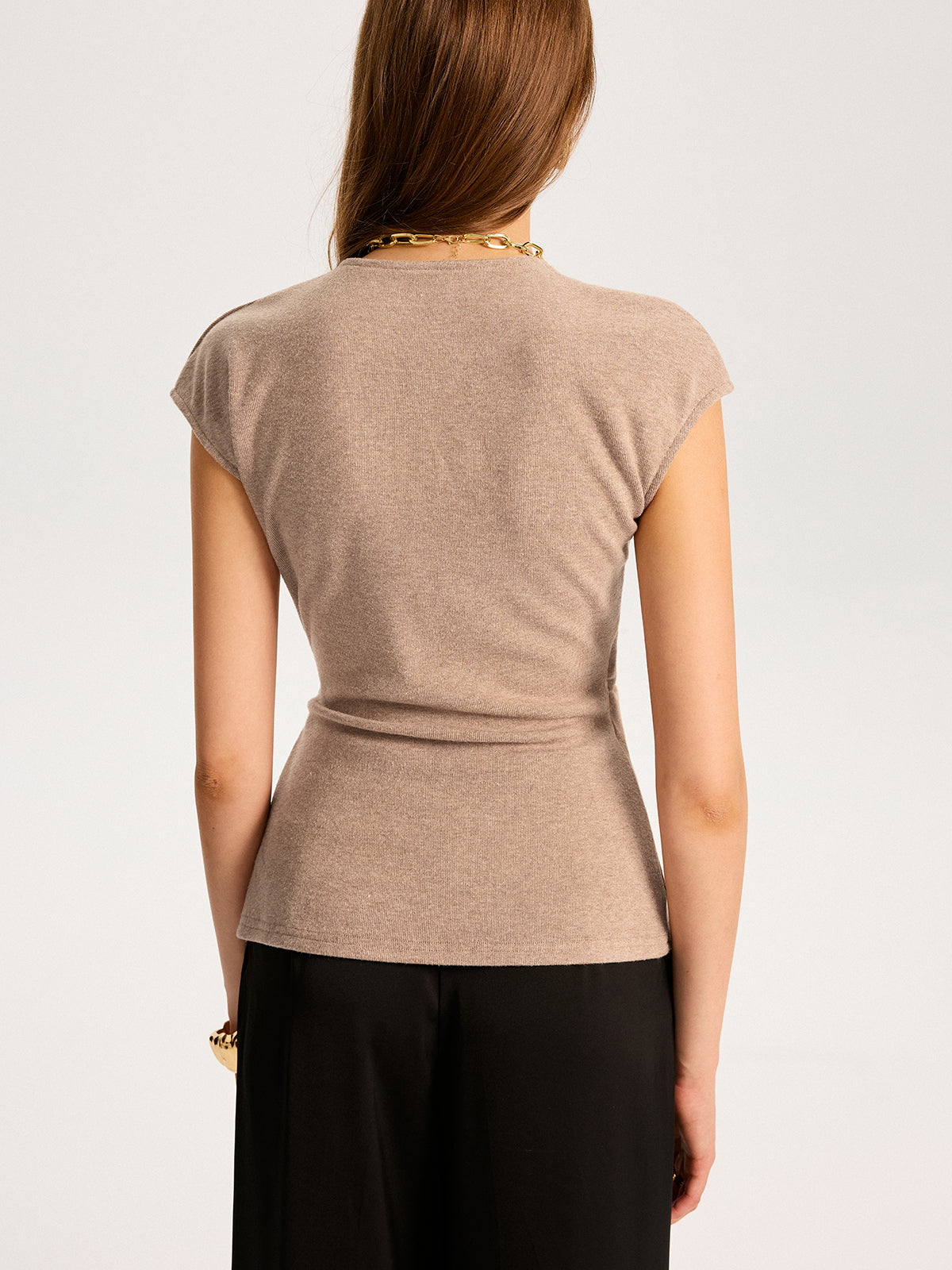 Metal Detail Cap Sleeve Knit Top