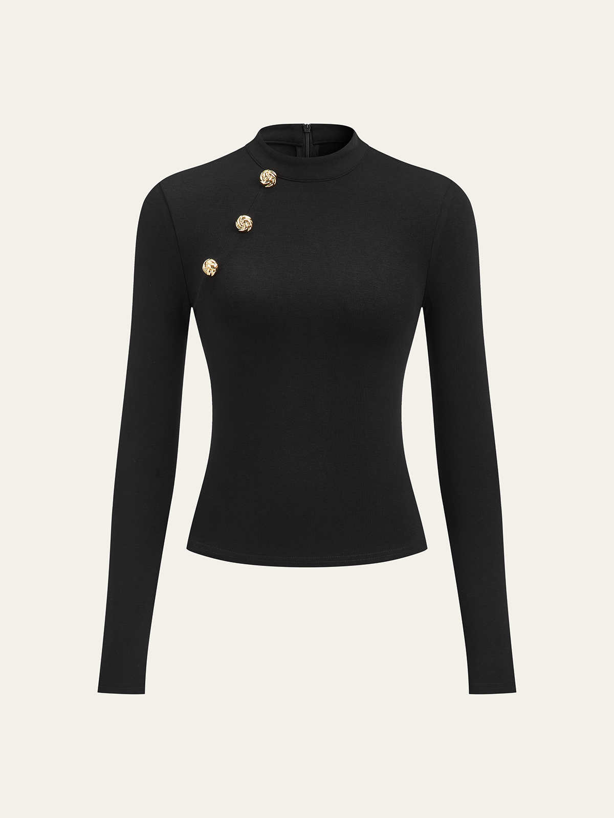 Metal Detail Mock Neck Long Sleeve T-Shirt