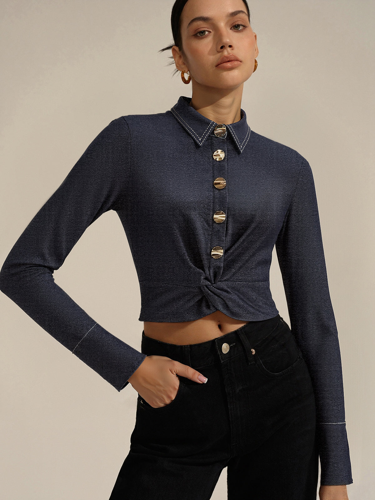 Metal Button Twist Shirt