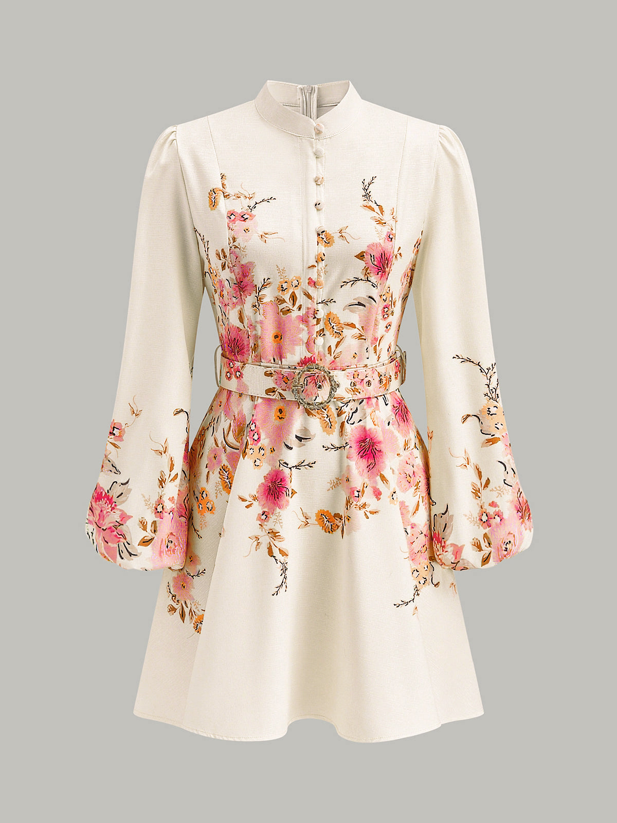 Robe à imprimé floral avec boutons et ceinture