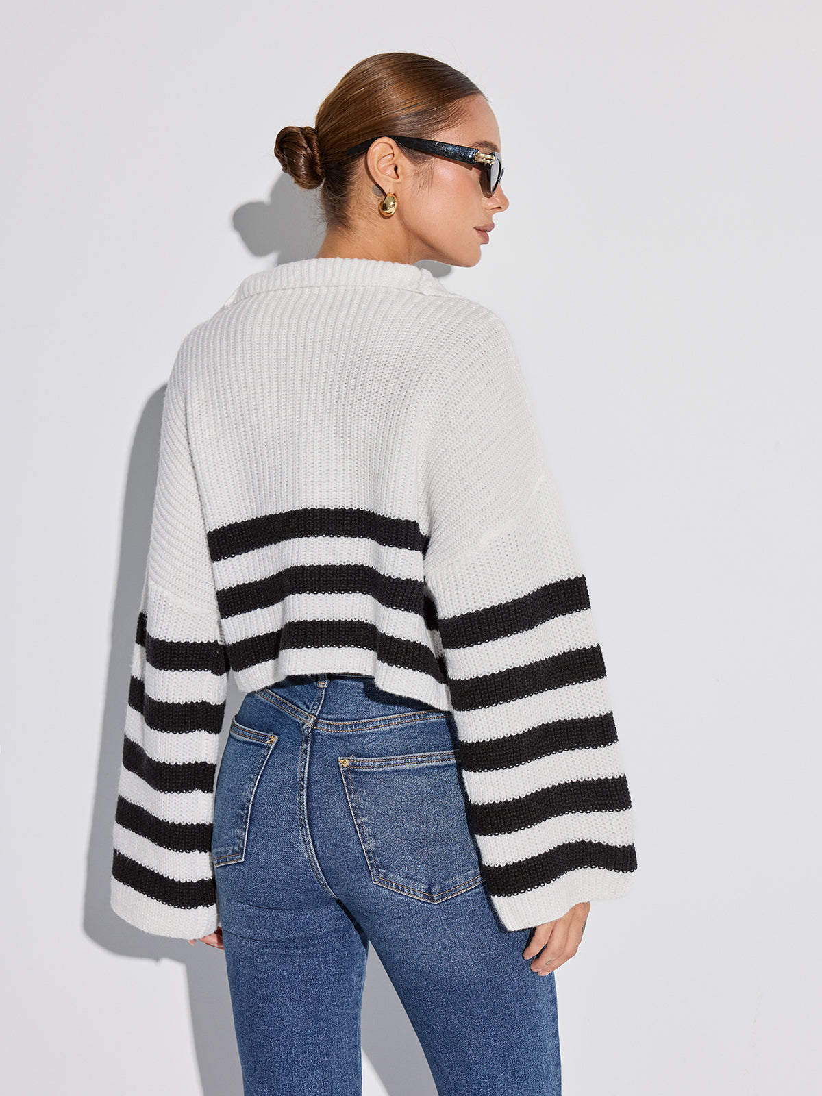 Oversize-Sweater mit halbem Reißverschluss und Streifen