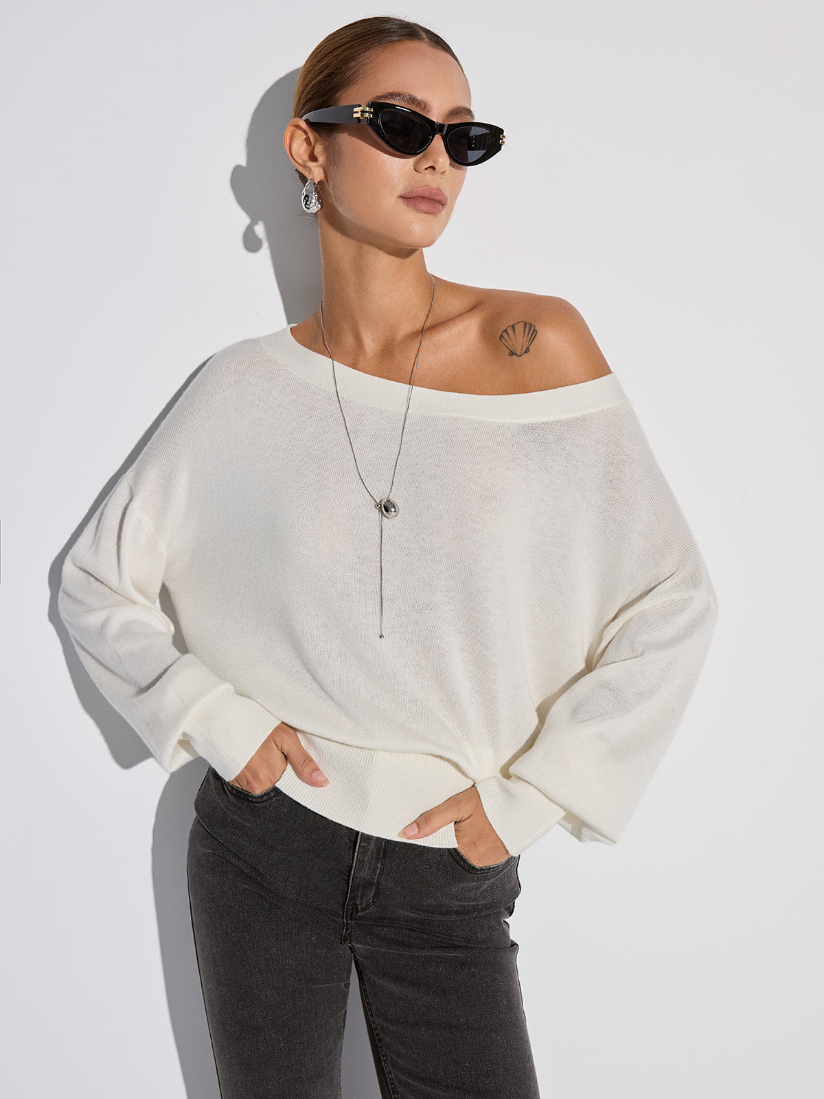Off-Shoulder Oversized Knit Top