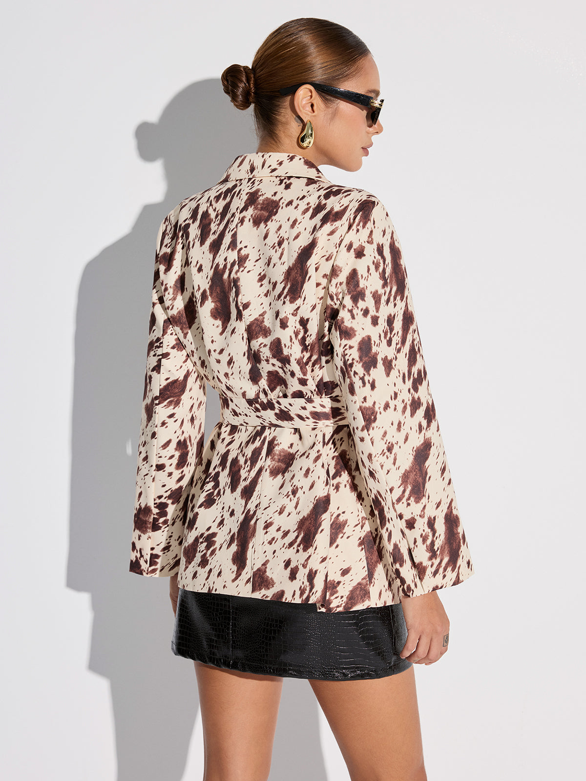 Cow-print Belted Blazer