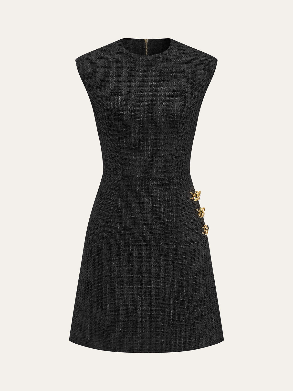 Ärmelloses Mini-Tweedkleid mit Kettendetail