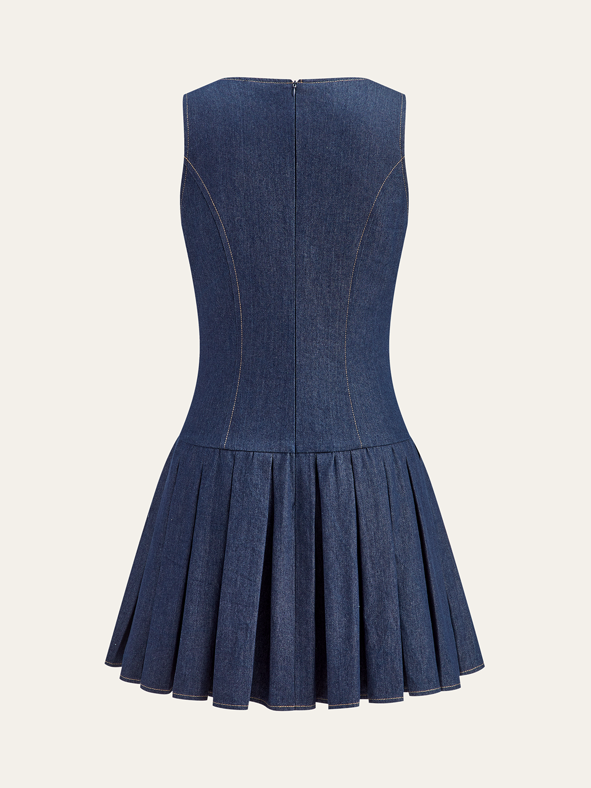 Ärmelloses Jeanskleid mit Falten und Metalldetails
