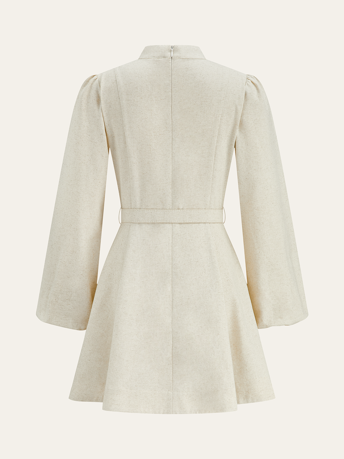 Mini-robe boutonnée ceinturée en coton et lin