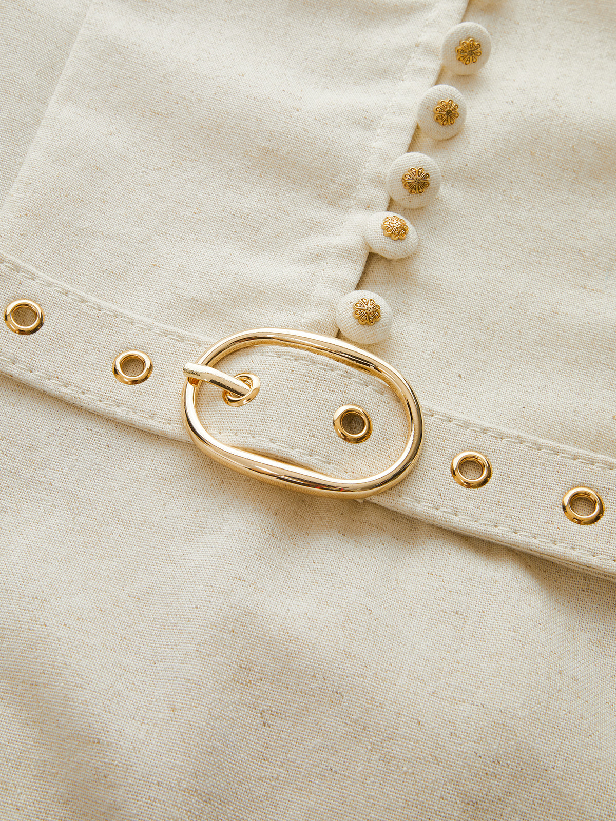 Mini-robe boutonnée ceinturée en coton et lin