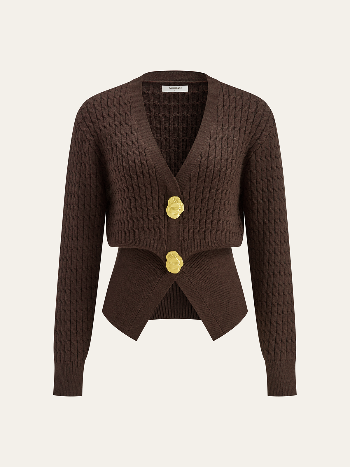 Metal Button V-Neck Cable Knit Outerwear