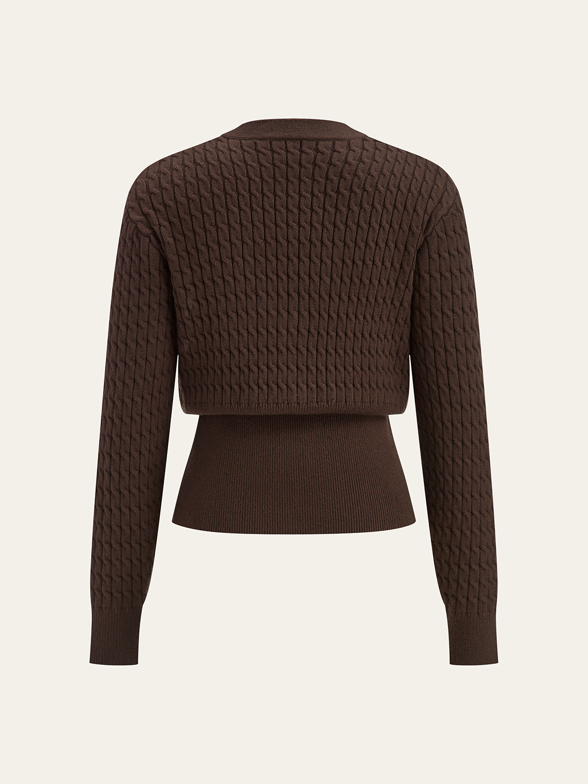 Metal Button V-Neck Cable Knit Outerwear