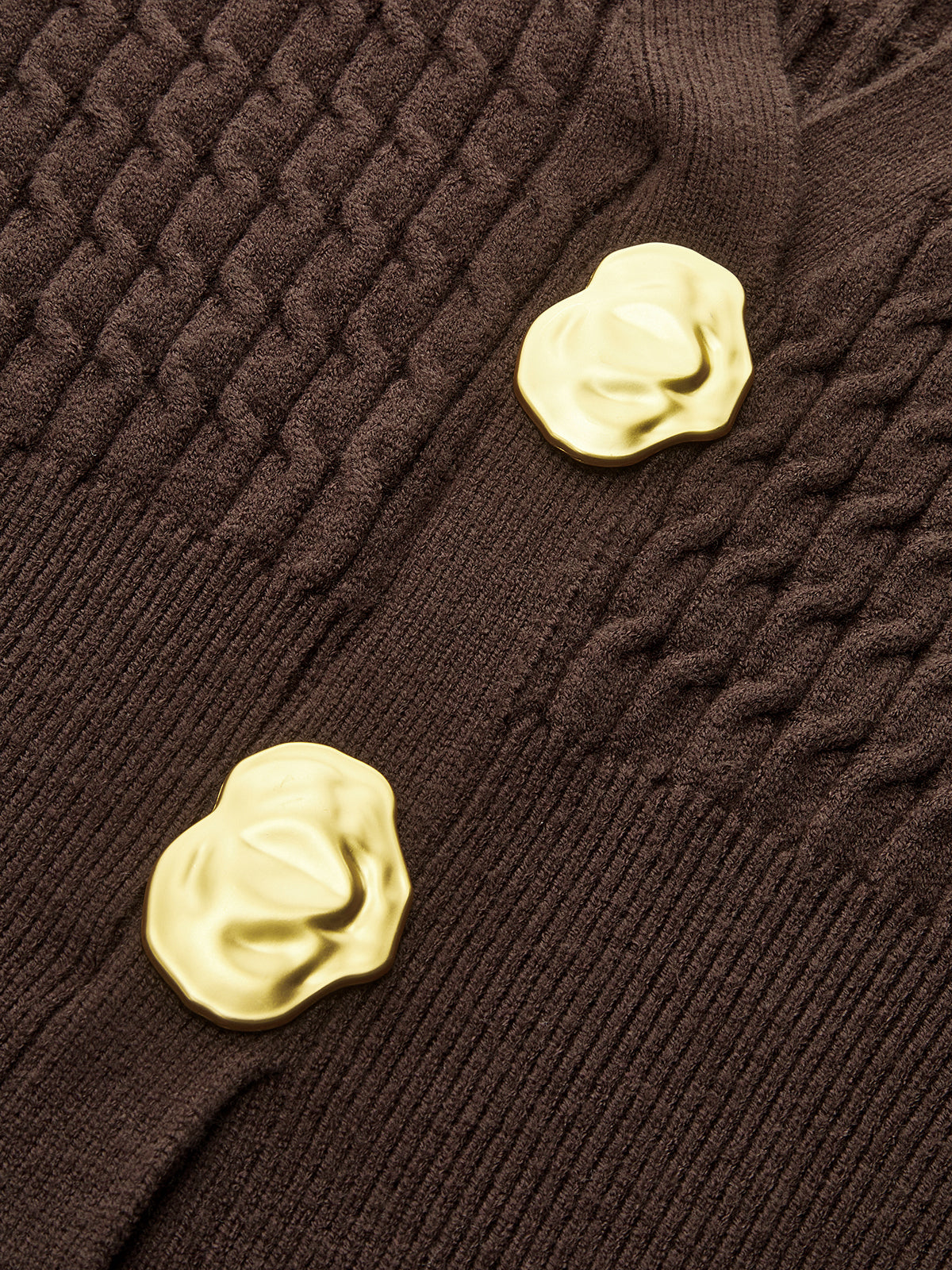 Metal Button V-Neck Cable Knit Outerwear