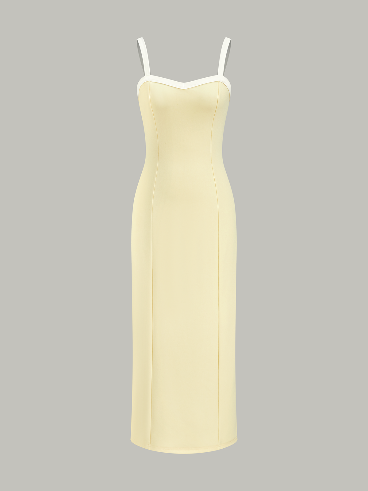 Midikleid mit kontrastfarbenem Besatz und Trägern