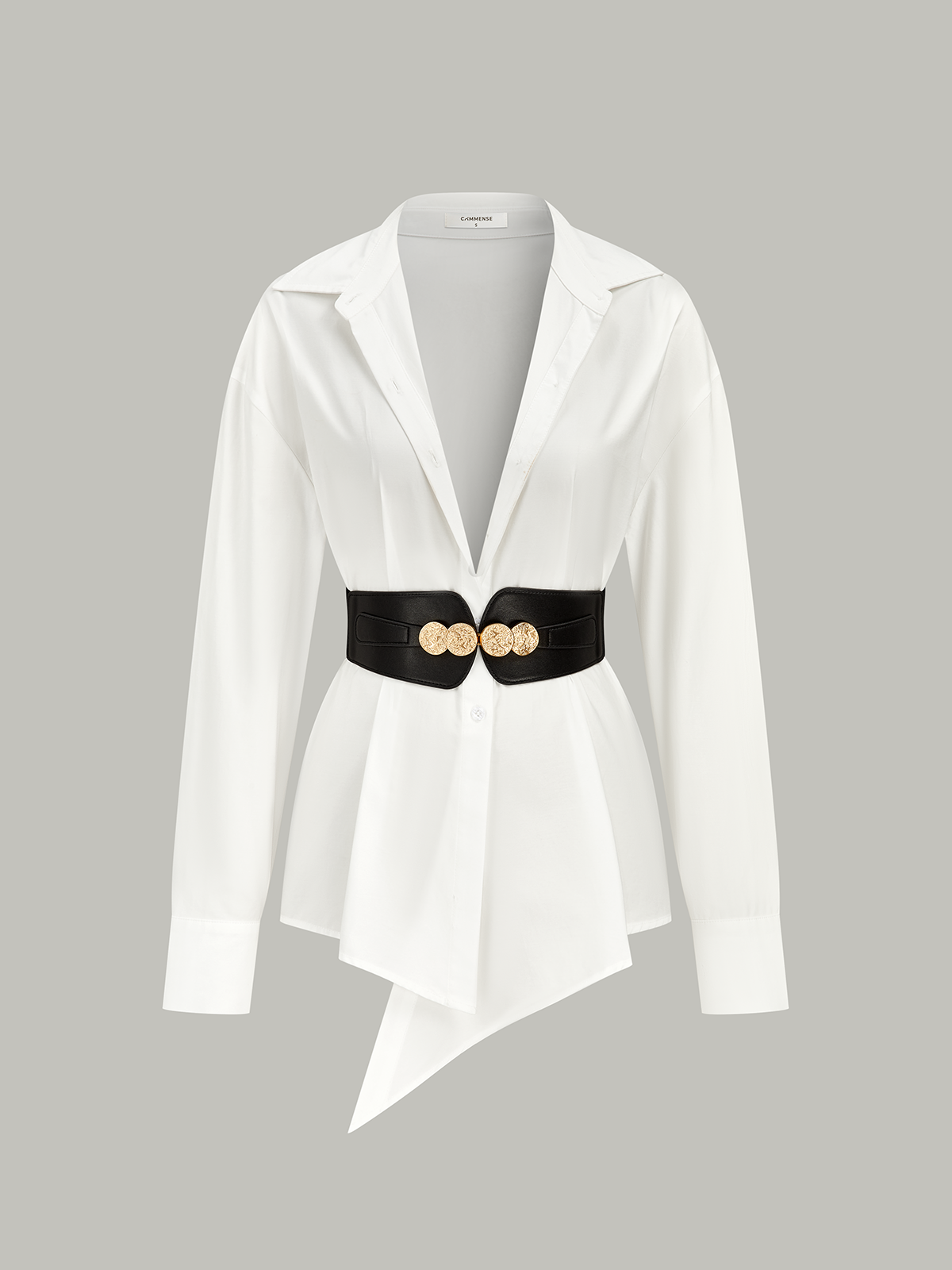 Pure cotton breathable Wide Belted Cotton Asymmetric Shirt