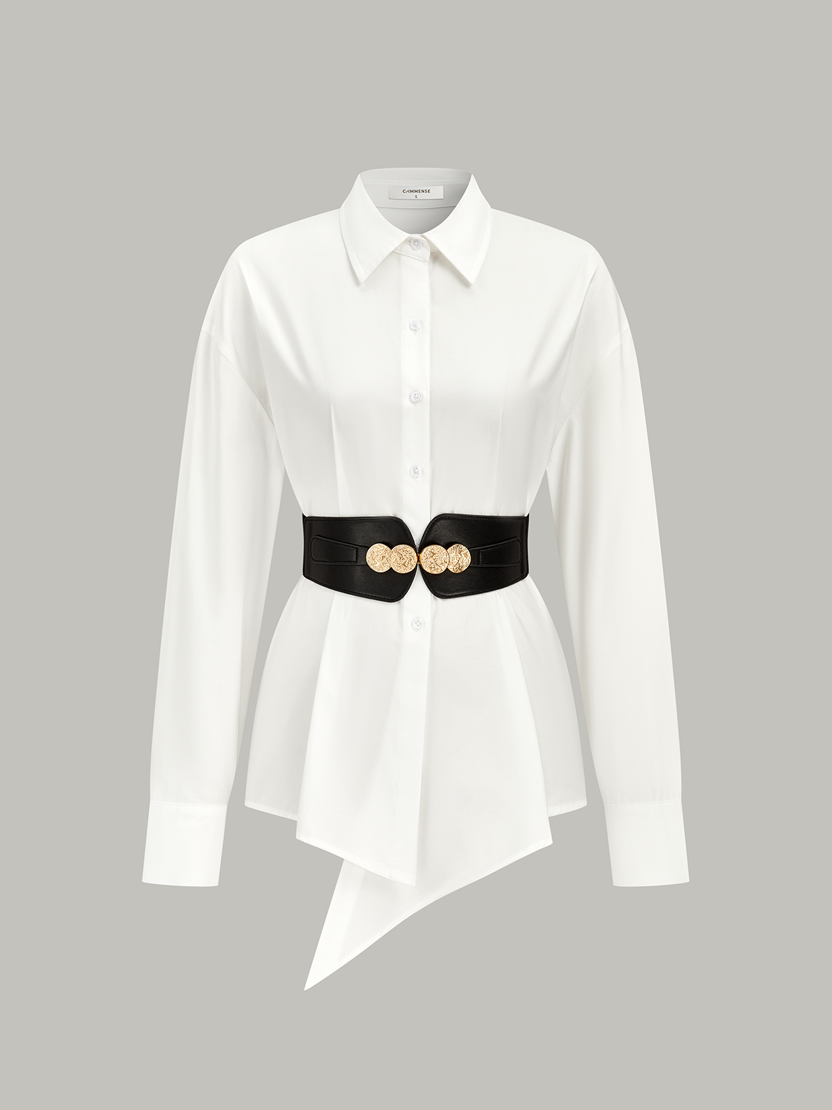 Chemise asymétrique en pur coton respirant à large ceinture