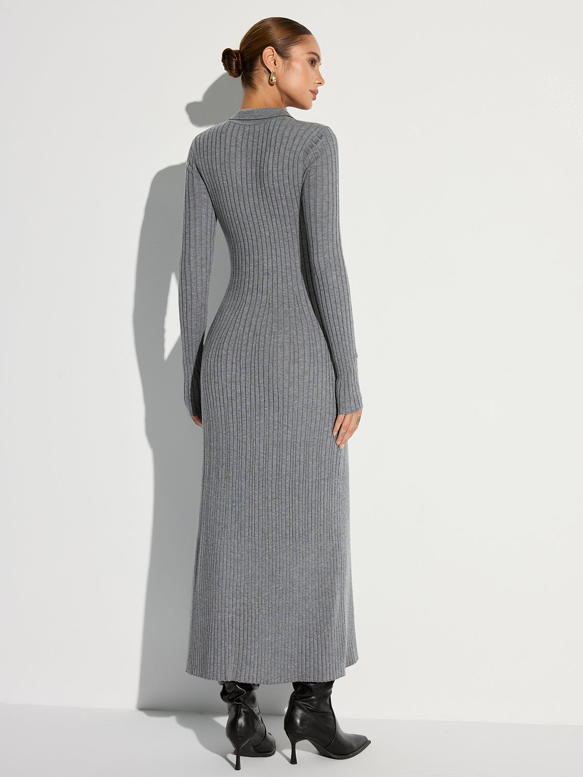 Geripptes Polo-Maxikleid mit Gürtel