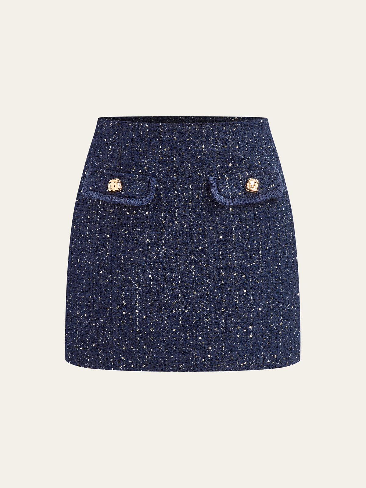 Mini-jupe en tweed à sequins avec poche décorative