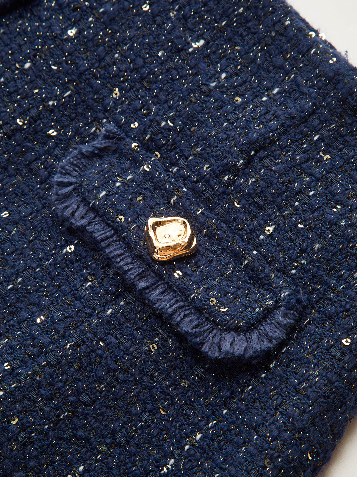 Paillettenbesetzter Tweed-Minirock mit Ziertasche