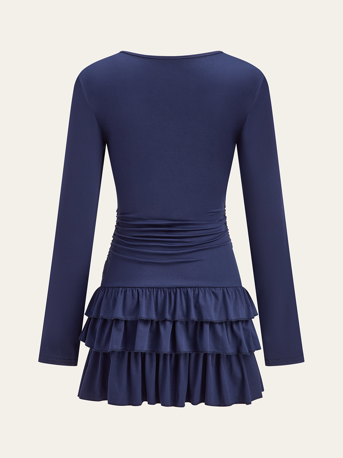 Robe à Manches Longues, Taille Froncée et Volants Superposés
