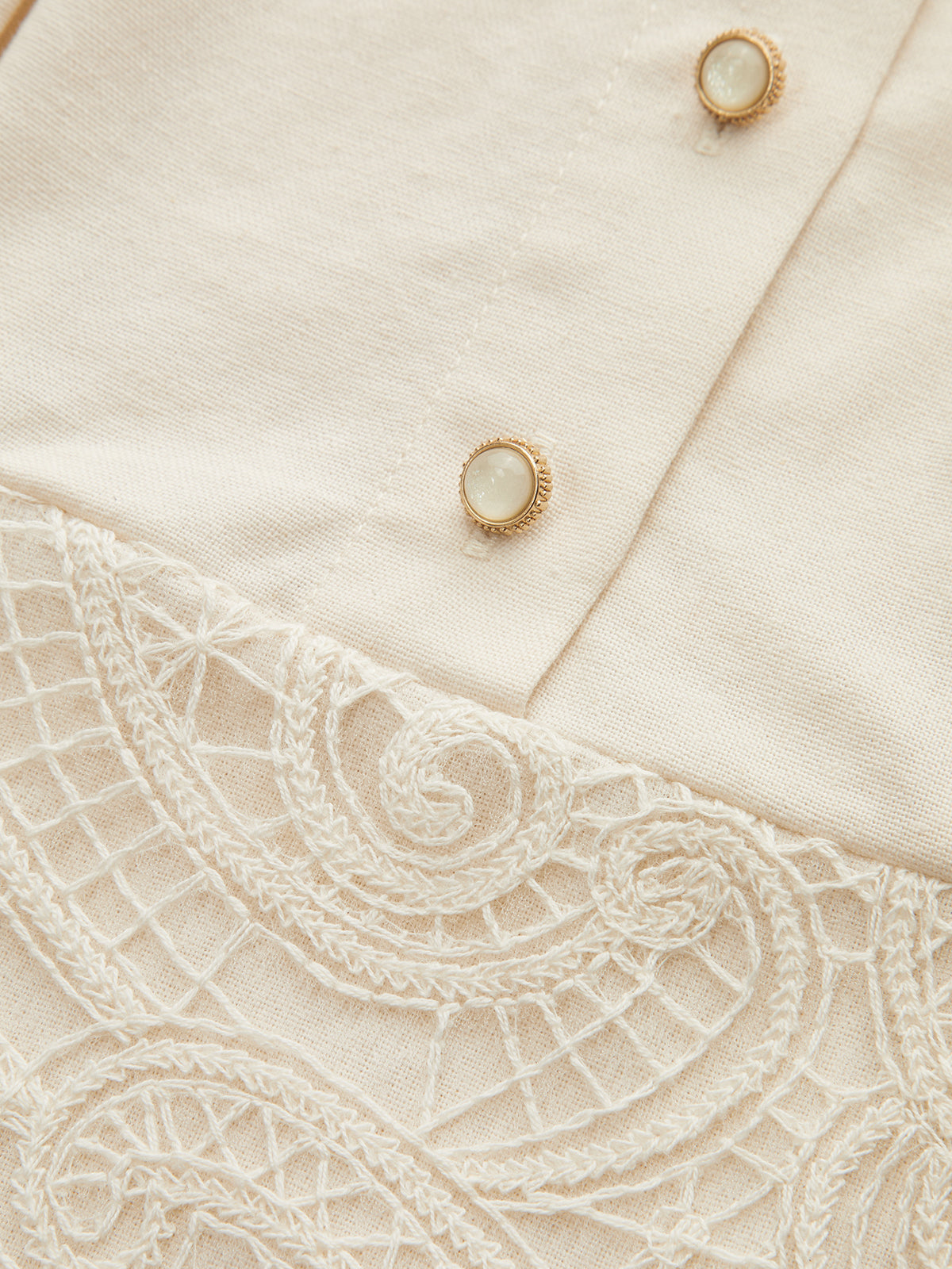 Stand Collar Button Lace Waist Dress