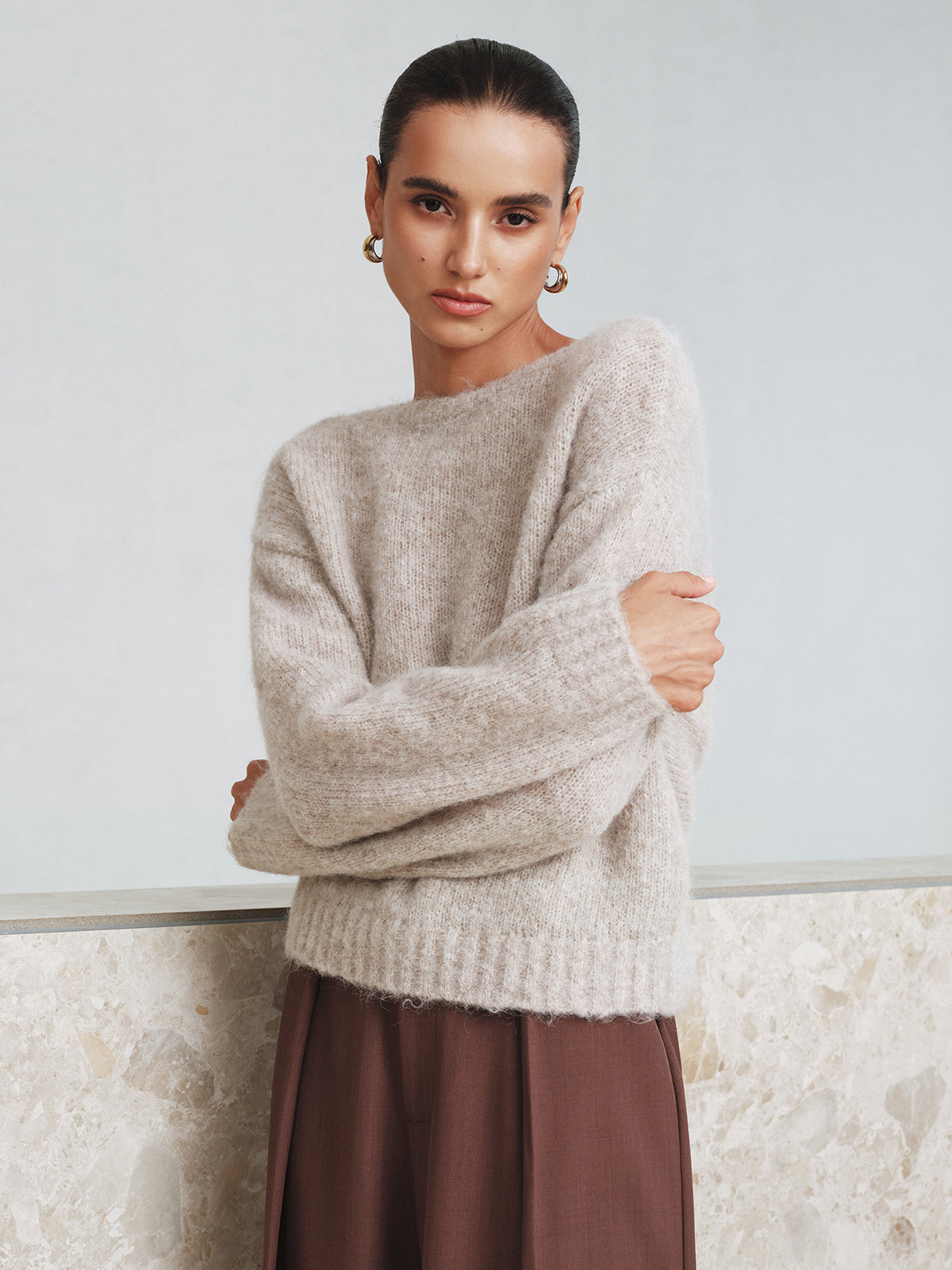 Pull en mélange de laine torsadé sans dos